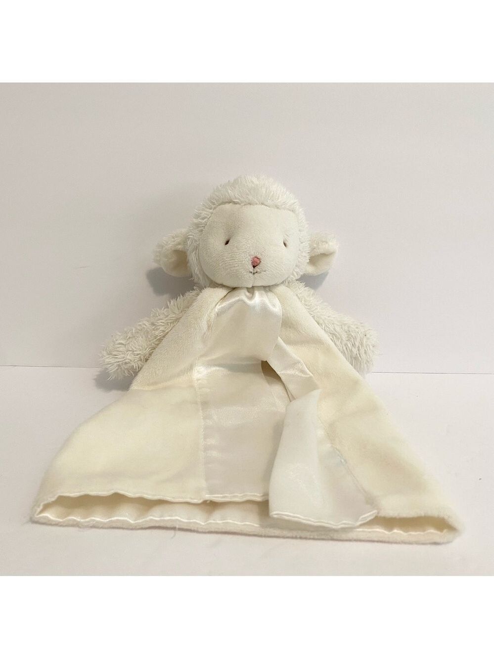 Bunnies By The Bay Sheep Lovey Baby Plush White Lamb Satin Paci Holder Stuffed